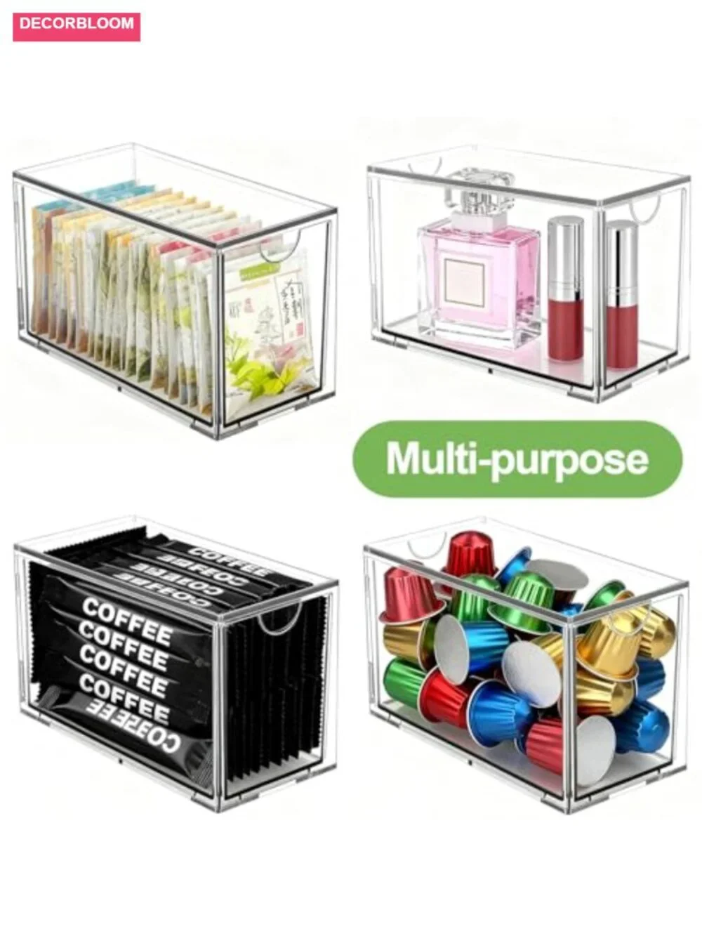 6 Pack Stackable Tea Bag Organizer Drawers Clear Acrylic Kitchen Storage